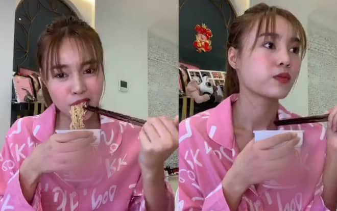 Clip: Ninh Dương Lan Ngọc vừa ăn mì gói vừa… cover 'Đừng yêu nữa em mệt rồi' (Min) khiến… fan cũng mệt theo Ảnh 2