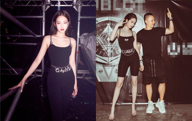 Ngọc Trinh copy y chang 'thánh sống Chanel' Jennie Black Pink set đồ đen tôn dáng Ảnh 2