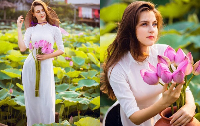 Chẳng cần chiêu trò khoả thân phản cảm, bộ ảnh cô gái Tây dịu dàng bên hoa sen và áo dài cũng đủ khiến dân tình thổn thức Ảnh 2