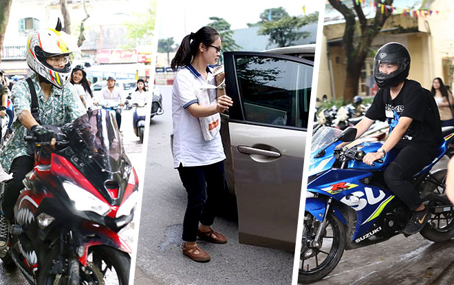 Hà Nội: Hàng loạt mô tô, xế hộp đưa đón thí sinh xuất hiện tại điểm thi THPT Quốc gia 2019 Ảnh 2