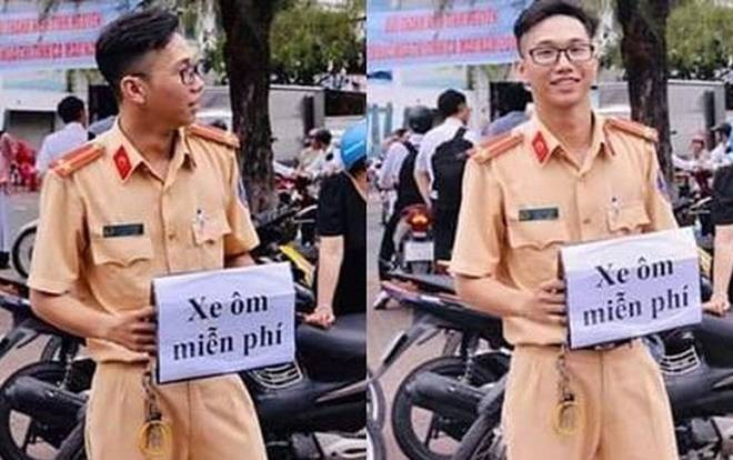 Chiến sĩ CSGT trẻ cầm tấm bảng 'xe ôm miễn phí' trong kỳ thi THPT Quốc gia 2019 khiến CĐM vô cùng thích thú Ảnh 2