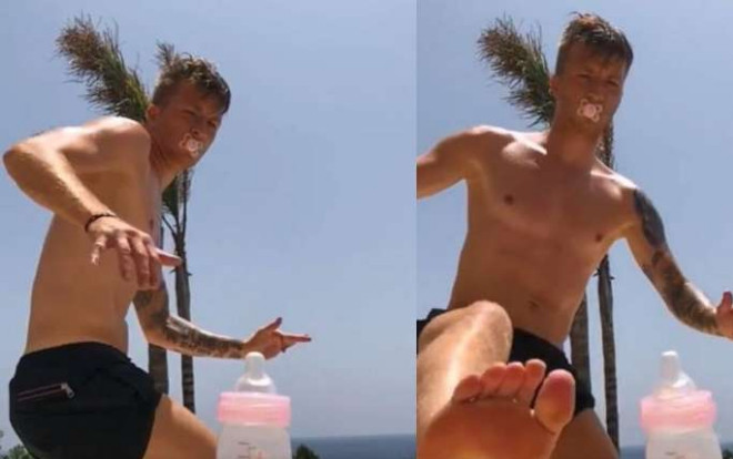 Bị thách đá nắp chai, cầu thủ đẹp trai nhất thế giới đá bay… nắp bình bú sữa Ảnh 2