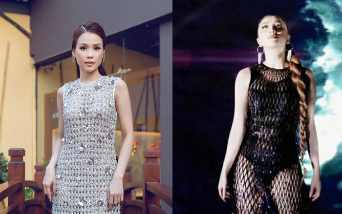 Đông Nhi bị hại, Phí Phương Anh lại lên hương khi diện váy như tấm lưới đánh cá Ảnh 2