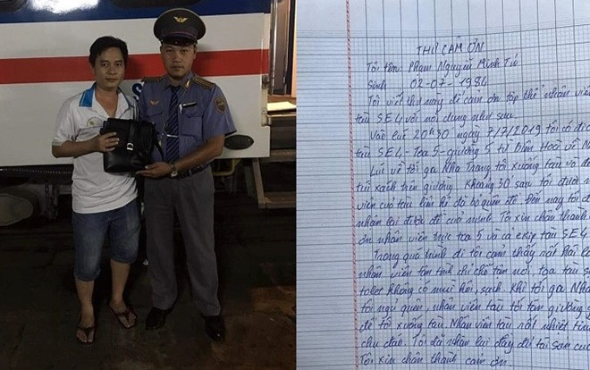 Hành khách vui mừng viết thư cảm ơn tổ tàu SE4 sau khi nhận lại số tài sản bỏ quên trên tàu Ảnh 2