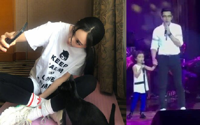 Trong khi Lưu Khải Uy ở bên, chăm sóc con thì Dương Mịch lại chụp ảnh tự sướng, tạo dáng với mèo Ảnh 2