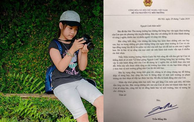 Bộ trưởng TN-MT và Thứ trưởng GD&ĐT gửi thư khen nữ sinh viết tâm thư đề nghị không thả bóng bay trong lễ khai giảng Ảnh 2