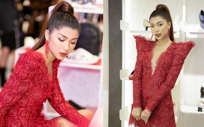 Đồng Ánh Quỳnh hút mọi ánh nhìn với chiếc váy màu đỏ san hô xẻ ngực sâu 'tới rốn' Ảnh 2