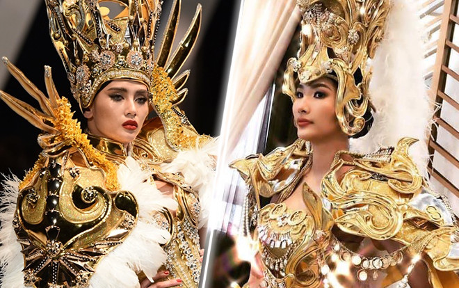 Hoàng Thùy diện National Costume lộng lẫy, Võ Hoàng Yến sẵn sàng chặt chém trình catwalk? Ảnh 2
