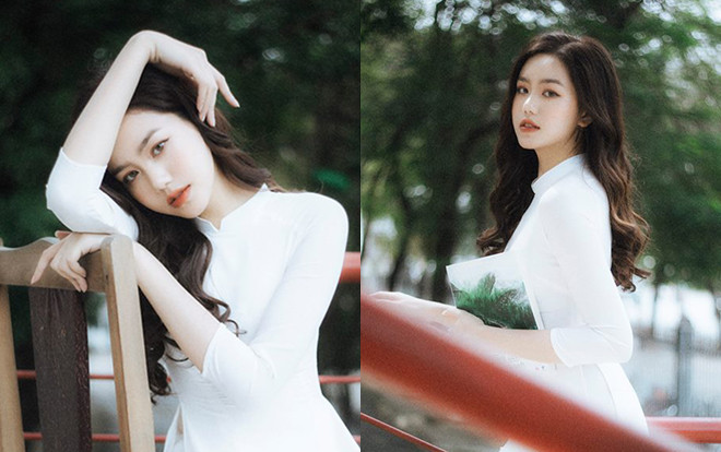 Diện áo dài trắng tinh khôi, nữ sinh Đại học Hà Nội gây thương nhớ bởi thần thái xinh đẹp cuốn hút Ảnh 2