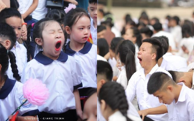 Loạt ảnh các cô cậu học sinh mệt mỏi và liên tục ngáp ngủ trong lễ khai giảng khiến nhiều người vừa thương vừa buồn cười Ảnh 2