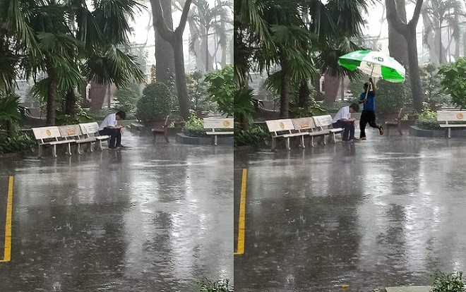 Cười ngất với pha thất tình 'cực mạnh' của nam thanh niên ngồi buồn giữa trời mưa: 'Vì hôm mưa anh đưa chiếc ô, đã làm trái tim em có cầu vồng?' Ảnh 2