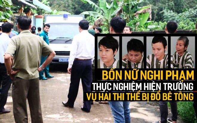 Bốn nữ nghi phạm đến hiện trường thực nghiệm vụ hai thi thể bị đổ bê tông gây rúng động ở Bình Dương Ảnh 2