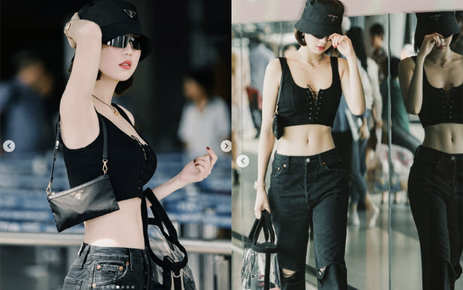 Ngọc Trinh khoe cơ bụng số 11 với set đồ Prada, chất chơi với mốt mũ cái xô kén mặt Ảnh 2