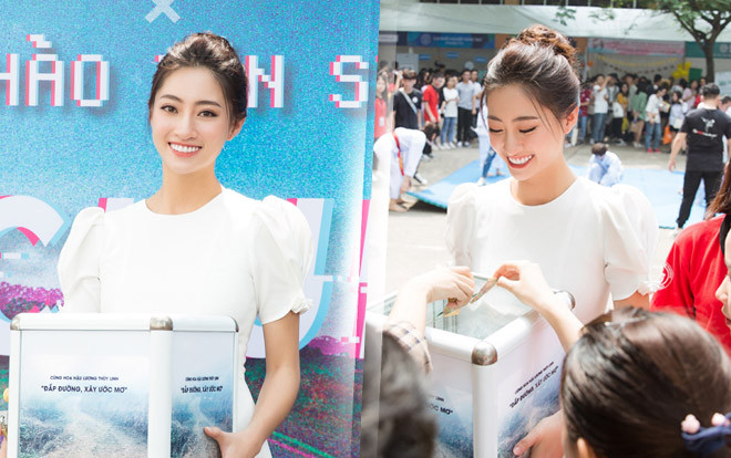 Diện váy trắng xinh như công chúa, Lương Thùy Linh ôm thùng từ thiện kêu gọi cho Dự án nhân ái Ảnh 2