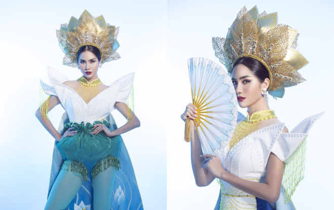 Hoàng Hạnh mang cả hồ sen lên trang phục dân tộc đính 5000 viên pha lê, quyết 'chặt banh' Miss Earth 2019 Ảnh 2