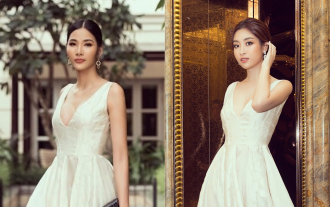 Đụng váy khoét cổ sâu: Đỗ Mỹ Linh đẹp tinh khôi, Hoàng Thùy khoe trọn vòng 1 'bom tấn' Ảnh 2
