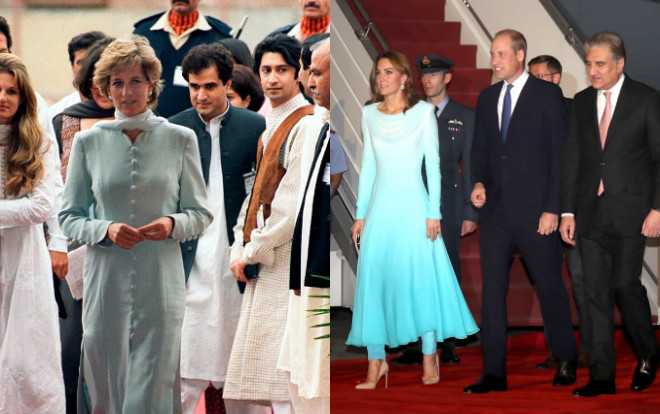 Công nương Kate diện đầm xanh giống mẹ chồng Diana khi đến Pakistan Ảnh 2