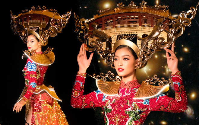 Kiều Loan tung National Costume đỏ rực rỡ, chơi trội đội cả chùa Cầu: Lấp lánh 'đánh bật' dàn đối thủ! Ảnh 2