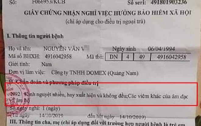 Xôn xao hình ảnh giấy chứng nhận nghỉ ốm của nam thanh niên với chẩn đoán 'kinh nguyệt không đều…' Ảnh 2