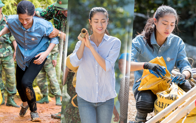 Liên tục trượt ngã, Lương Thùy Linh vẫn cố gắng vác đá, trộn vữa làm đường hoàn thành Dự án nhân ái Ảnh 2