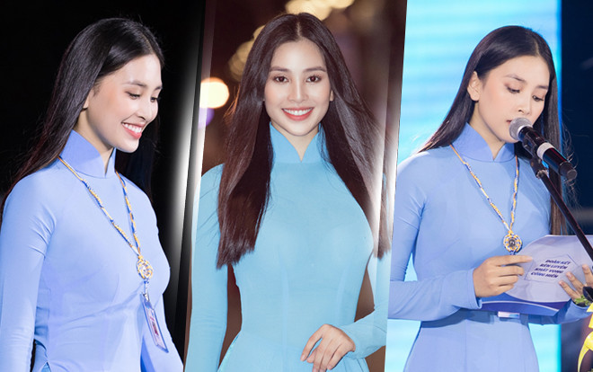 Hoa hậu Việt Nam Trần Tiểu Vy diện áo dài đẹp nền nã, vinh dự đại diện đọc thư của thế hệ trẻ Ảnh 2