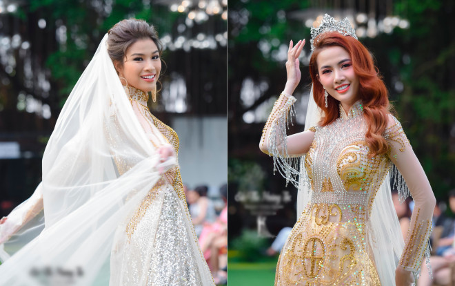 Nguyễn Thị Thành, Phan Thị Mơ diện áo dài lấp lánh, làm cô dâu yêu kiều trên sàn runway Ảnh 2