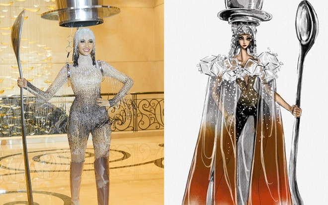 Lộ bản vẽ 'Cafe phin' của Hoàng Thùy có áo choàng độc đáo, NTK khẳng định sẽ còn chỉnh sửa Ảnh 2