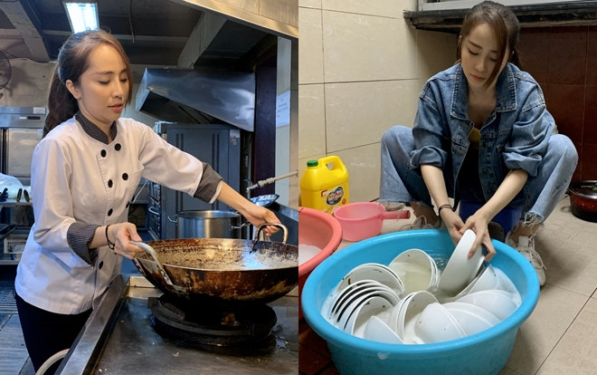 Không được sang chảnh như Quỳnh Trinh trong 'Sinh tử', Quỳnh Nga rửa bát dọn phòng để kiếm ăn Ảnh 2