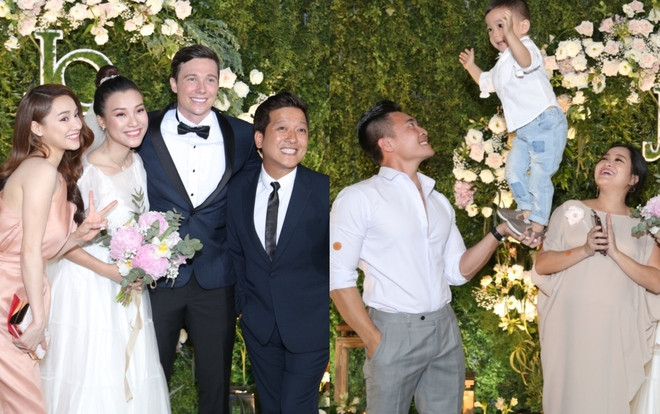 Trường Giang - Nhã Phương rạng rỡ đến dự đám cưới Hoàng Oanh, Quốc Cơ cùng con trai 'trổ tài' diễn xiếc Ảnh 2