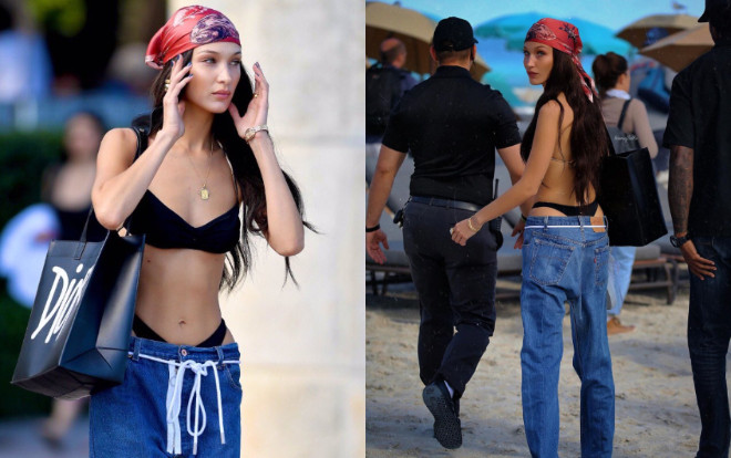 Bella Hadid mặc bikini mix cùng quần cạp trễ đẹp 'át vía' Kendall Jenner trên bãi biển Ảnh 2