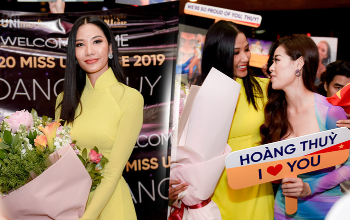 Trở về từ Miss Universe, Hoàng Thùy diện áo dài vàng rạng rỡ ôm chầm hoa hậu Khánh Vân Ảnh 2