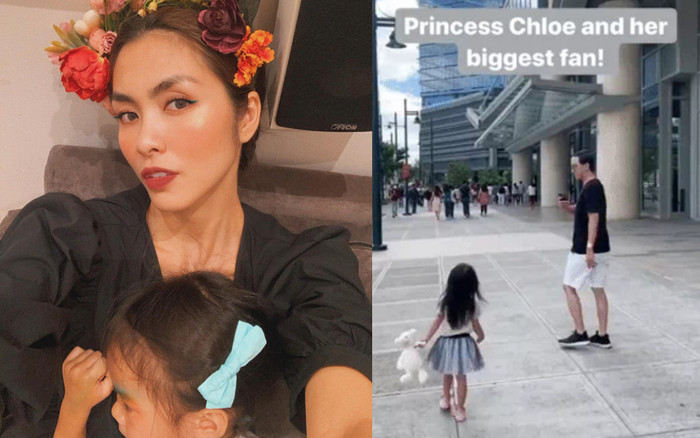 Tăng Thanh Hà khoe khoảnh khắc ông xã Louis Nguyễn mải mê chụp hình cho con gái cưng Ảnh 2