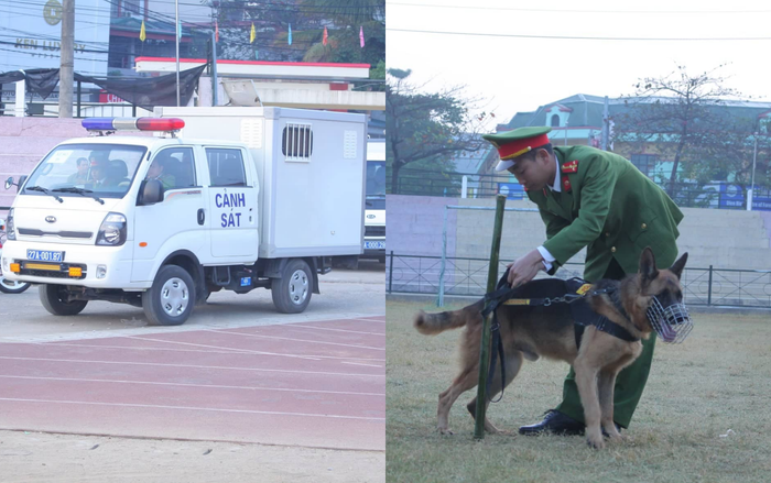 An ninh thắt chặt, điều chó nghiệp vụ bảo vệ quanh khu vực sân vận động nơi xảy ra vụ xét xử nữ sinh giao gà bị sát hại Ảnh 2