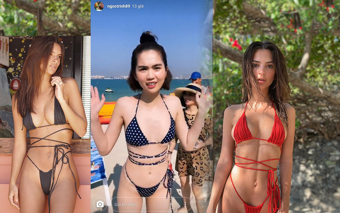 Ngọc Trinh ngang cơ thiên thần nội y Emily Ratajkowski với bikini quấn dây đầy điệu nghệ Ảnh 2