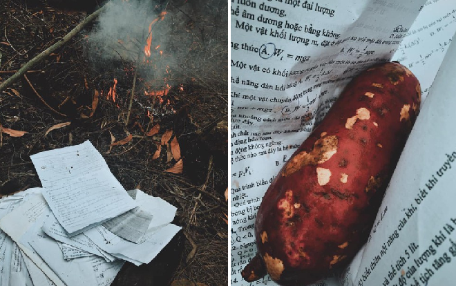 ‘Lệch tủ’, nữ sinh mang đề cương đi nướng khoai lang khiến cư dân mạng thích thú Ảnh 2