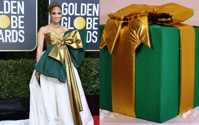 Chiếc váy sang chảnh đi dự ‘Quả cầu vàng’ của Jennifer Lopez bị ví như hộp quà giáng sinh Ảnh 2