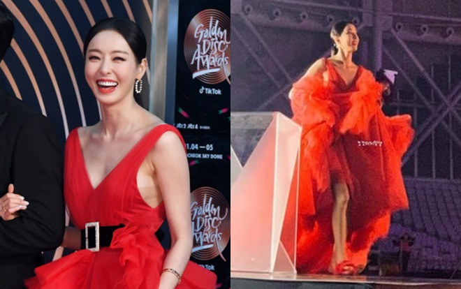 Hot hơn loạt idol, Lee Da Hee 'lén' đi dép lê trên sân khấu 'Golden Disc Awards 2020' Ảnh 2