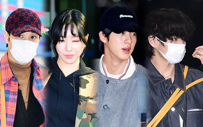 BTS, KAI (EXO) và Tiffany đổ bộ sân bay: Jin khoe mặt mộc, cử chỉ ngọt ngào của V và Jimin gây bấn loạn! Ảnh 2