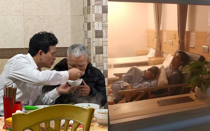 Hình ảnh cha già rệu rã nằm ngủ trong lòng con trai, được con đút từng thìa bún lấy đi nước mắt hàng ngàn cư dân mạng Ảnh 2