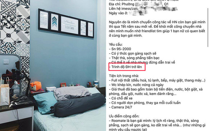 Tìm người ở ghép chung phòng trọ cho người yêu, nam thanh niên gây tranh cãi khi đưa ra yêu cầu 'trình độ Đại học trở lên' Ảnh 2