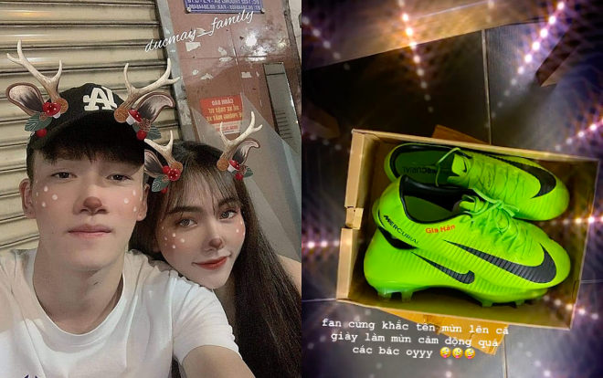 Sướng như bạn gái Hoàng Đức, được bạn trai tặng giày đôi, còn khắc tên làm kỷ niệm Ảnh 2