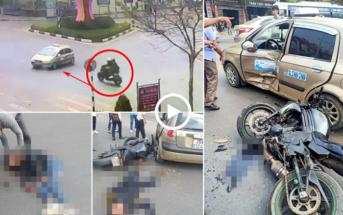 Xe phân khối lớn tông bẹp cánh cửa taxi đang sang đường, 2 thanh niên nhập viện cấp cứu Ảnh 2