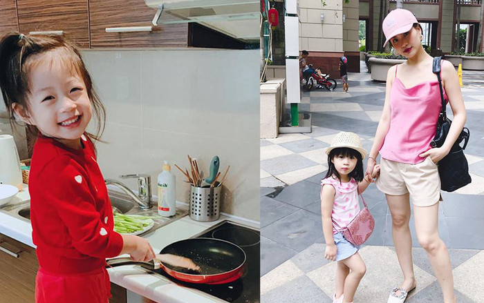 Bất ngờ trước cách dạy con 'độc đáo' của Á hậu Diễm Trang: Mới 3 tuổi đã biết nấu ăn, rửa bát và 'mê' phụ việc nhà Ảnh 2