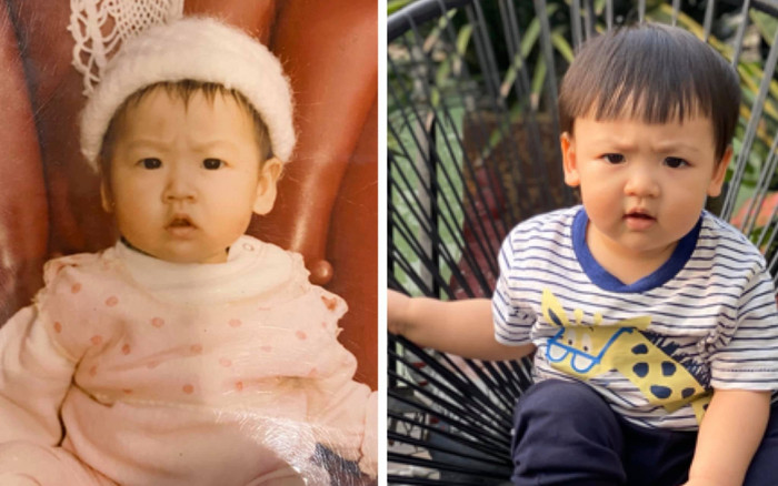 Á hậu Tú Anh khoe ảnh hồi bé 'giống nhau như hai giọt nước' của mình và con trai Ảnh 2