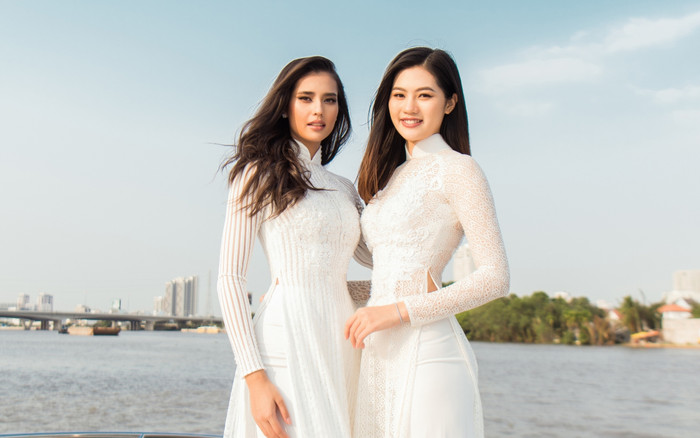 Hoa hậu Siêu Quốc gia mặc áo dài thả dáng ngọc bên Hoàng Thuỳ nóng bóng trên sông Sài Gòn Ảnh 2