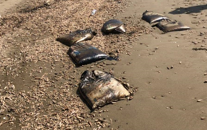 Phát hiện hàng trăm bao tải nghi dầu thô hoặc nhựa đường trôi dạt vào bờ biển Bến Tre Ảnh 2