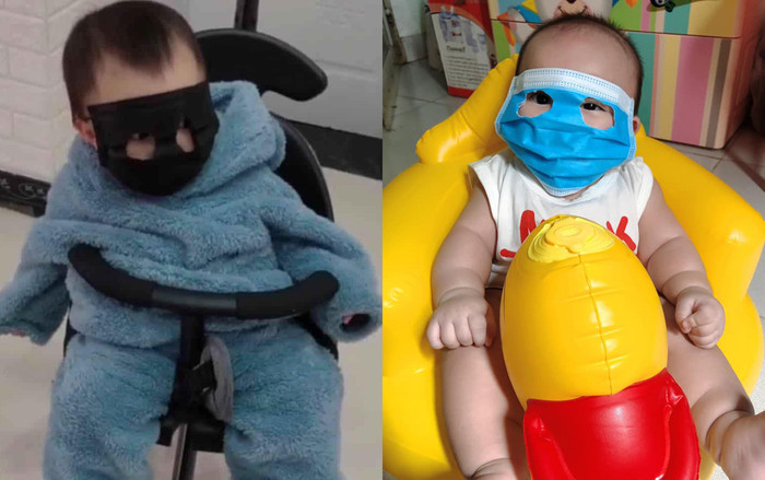Thích thú trước loạt ảnh em bé đeo khẩu trang phòng COVID-19: 'Mặt size S nhưng bố lại mẹ lại mua size L' Ảnh 2