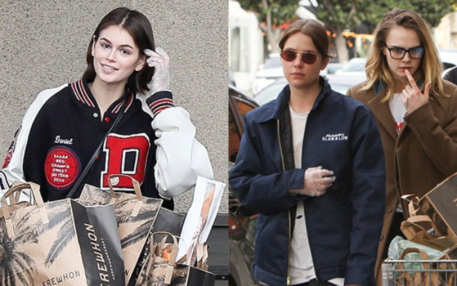 Chân dài Kaia Gerber đeo găng tay  đi siêu thị cùng nàng thơ Chanel trữ đồ ăn mùa dịch Covid-19 Ảnh 2