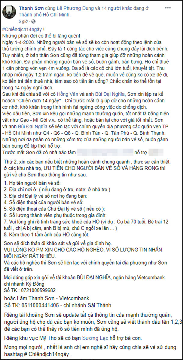 MC Đại Nghĩa cùng nhiều nghệ sĩ thực hiện 'chiến dịch 14 ngày' để giúp người lao động nghèo vượt qua đại dịch