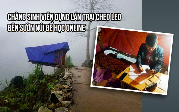 Chàng sinh viên vùng cao dựng lán trại cheo leo bên sườn núi để tiện cho việc học online Ảnh 2